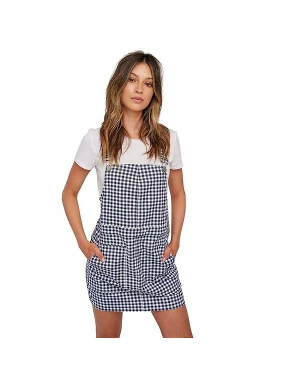 Volcom x Georgia May Jagger Blue Gingham Pinafore Overall Dress Size Small